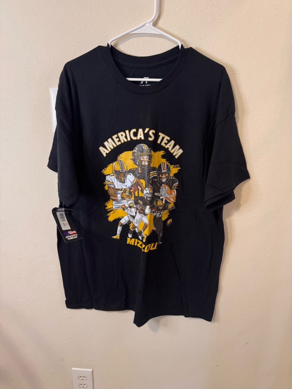 Mi Black Tee with Gold and White Mizzou Football Graphic